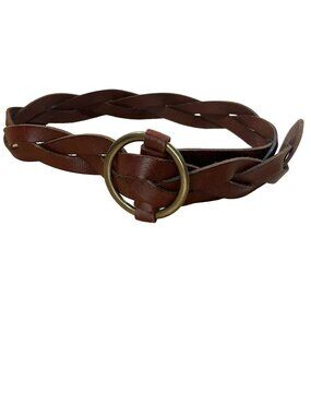 Fossil Leather Infinity Twisted Braid Belt Women S Brown Round Gold Buckle